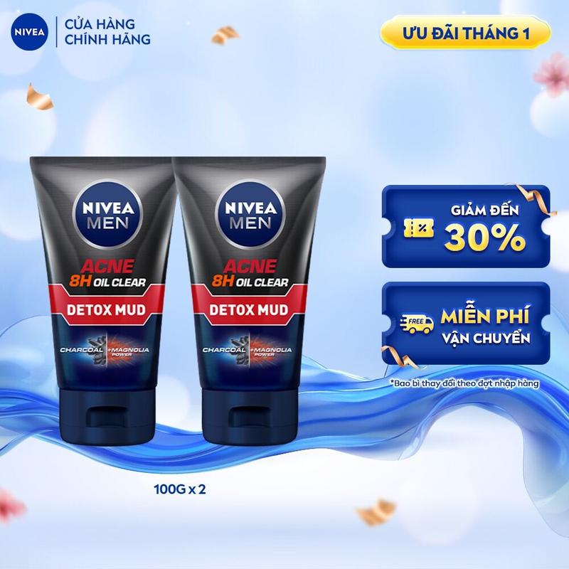 Bộ 2 Sữa Rửa Mặt NIVEA MEN Acne Oil Clear Bùn Khoáng Sạch Sâu 100 g - 83940