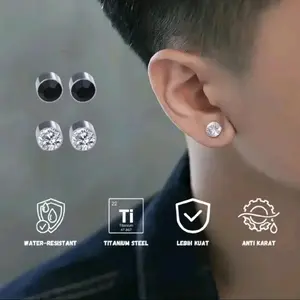 Anting Franco anting imitasi Magnet Batu Permata Bahan Titanium Steel Anti Karat Pria Wanita anting magnet berlian permata Elegan Earrings