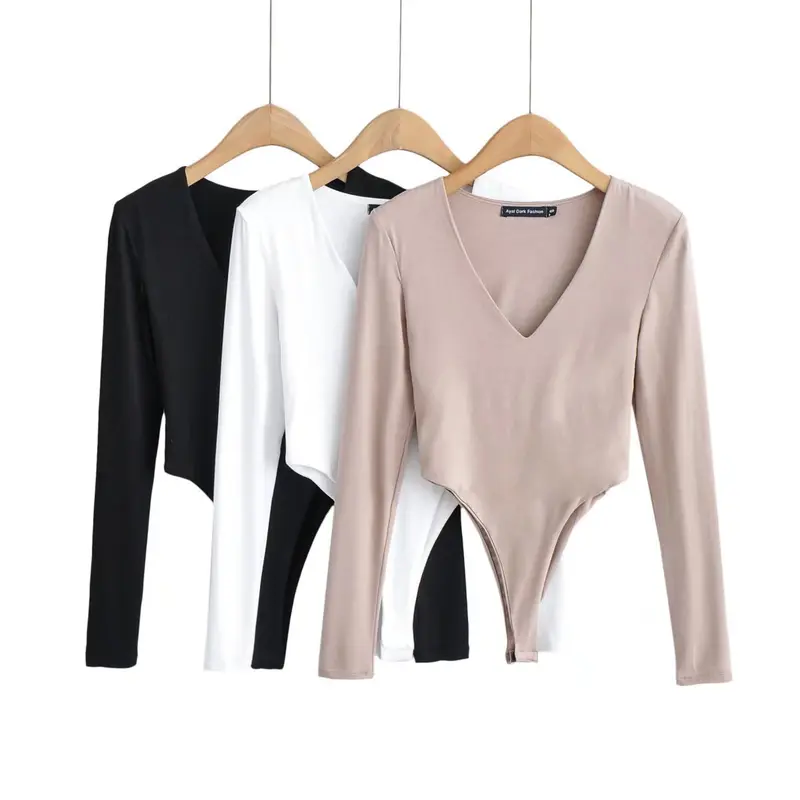 Jollybell.id BJ1859 Baju Atasan Wanita Jumpsuit Lengan Panjang Bodysuit Fit Body Fashion Leher V 1