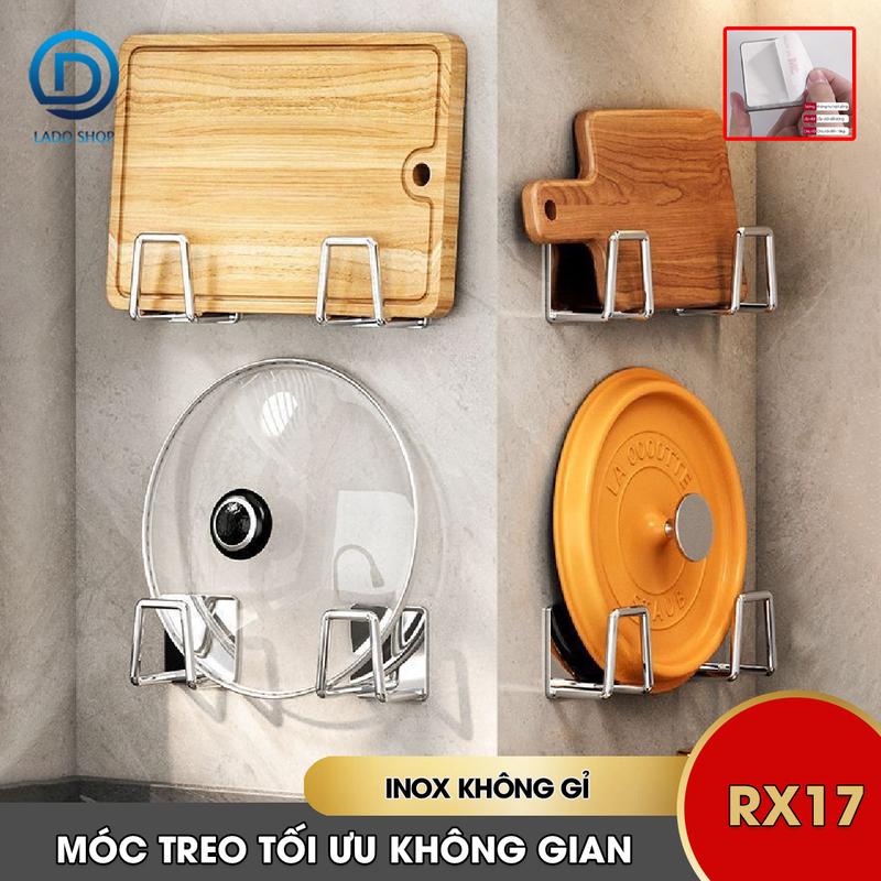 Móc dán tường nhà bếp đa năng RX17 gác nắp nồi, đồ gác nắp vung nồi, treo thớt, treo rổ rá, chất liệu INOX không rỉ 1