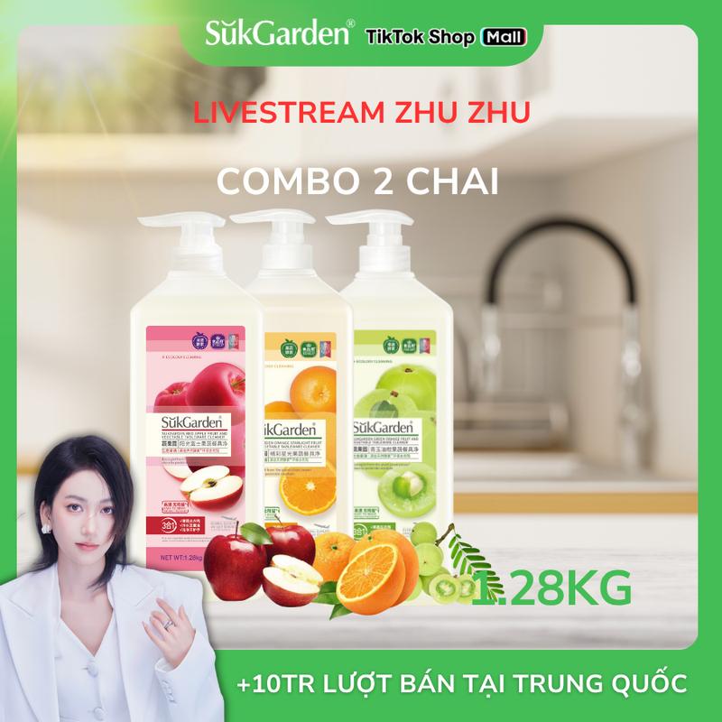 SukGarden Combo 2 chai Nước Rửa Sinh Học SukGarden 1,28kg chiết xuất Enzyme thực vật - Hỗ trợ rửa chén rau củ quả an toàn cho sức khỏe gia đình