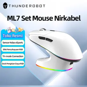 THUNDEROBOT ML7 Mouse Gaming Wireless Bluetooth Tri-Mode dengan Dock Charger RGB 12000DPI PAW3311 Ringan 65g Putih