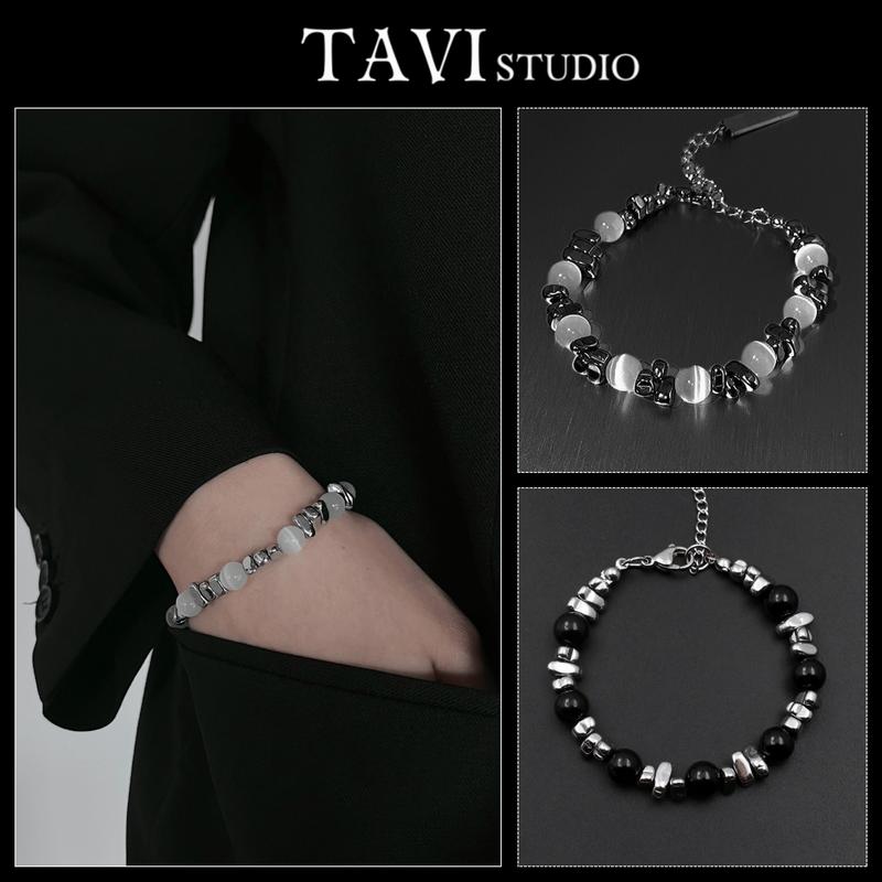 Mua là mê chê thì hoàn về Vòng Tay Nam Nữ Đính Hạt Đá Kết Hợp Hạt Kim Loại Hợp Kim Titan Không Gỉ Bền Đẹp Dễ Phối Đồ TAVI STUIO Lắc Tay Hiện Đại Trẻ Trung - TẾT