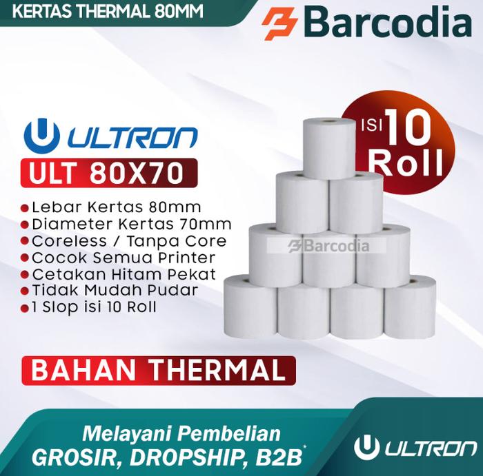 Gambar ( Paket isi 10 Roll ) Kertas Thermal 80mm Ult 80x80 dari Barcodia Kota Administrasi Jakarta Pusat Tokopedia