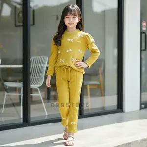 Setelan Baju Pita Anak Perempuan Panjang Celana Cutbray Usia 3-12 Tahun - Fashion Bayi Parsel