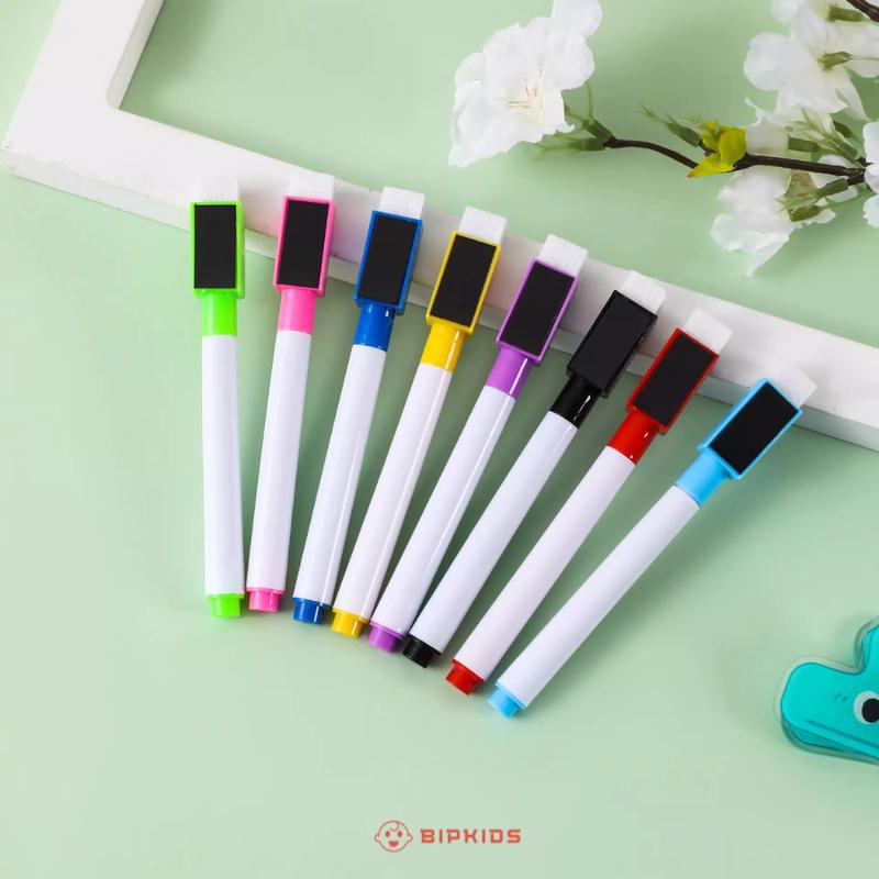 Bộ bút lông viết bảng 8 màu có nam châm-Bút dạ viết bảng xóa được nhiều màu cho bé viết xóa dễ dàng