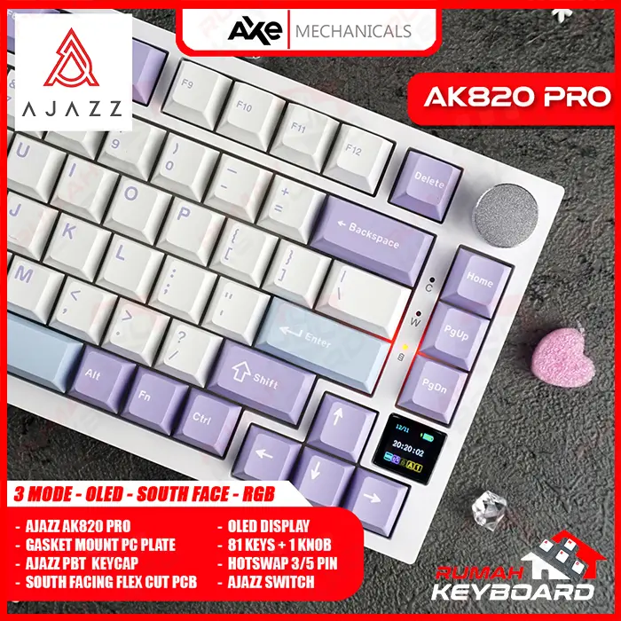 MECHANICAL KEYBOARD - AJAZZ AK820 PRO - 75% - OLED - GASKET - SOUTH 6