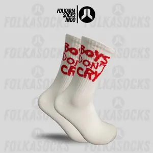FOLKASOCKS - Kaos Kaki Oldschool Motif Boys Don't Cry Panjang Hitam Katun Pria Wanita Dewasa