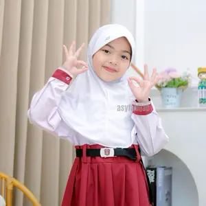 Asyfahijab Kerudung Sekolah Pita Serut Samping SD SMP SMA Hijab Bergo Hamidah Alika Jilbab Muslim Sekolah Pinguin Anak Putih Renda Size SML Instan