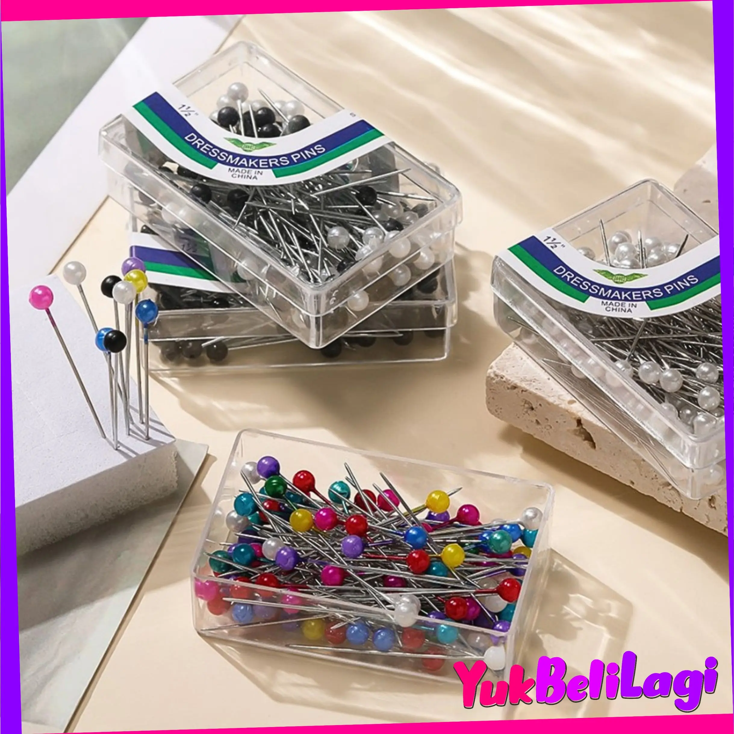 COD YBL Jarum Pentul Kepala Bola 1.5 Inch Kemasan Box 40 Pcs Anti Karat Warna Warni Stainless Steel Serbaguna untuk Hijab Jahit Kerajinan Tangan Anti Karat & Tidak Mudah Patah
