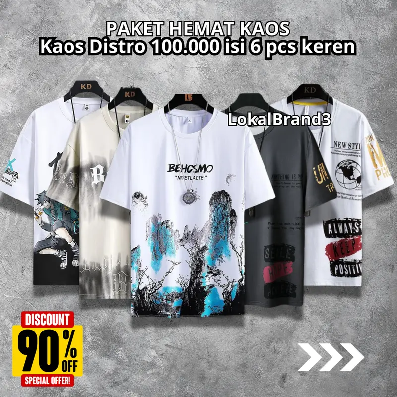 Kaos distro kekinian dewasa 100 ribu isi 6 pcs //kaos bisa cod //kaos keren dewasa lengan pendek 0