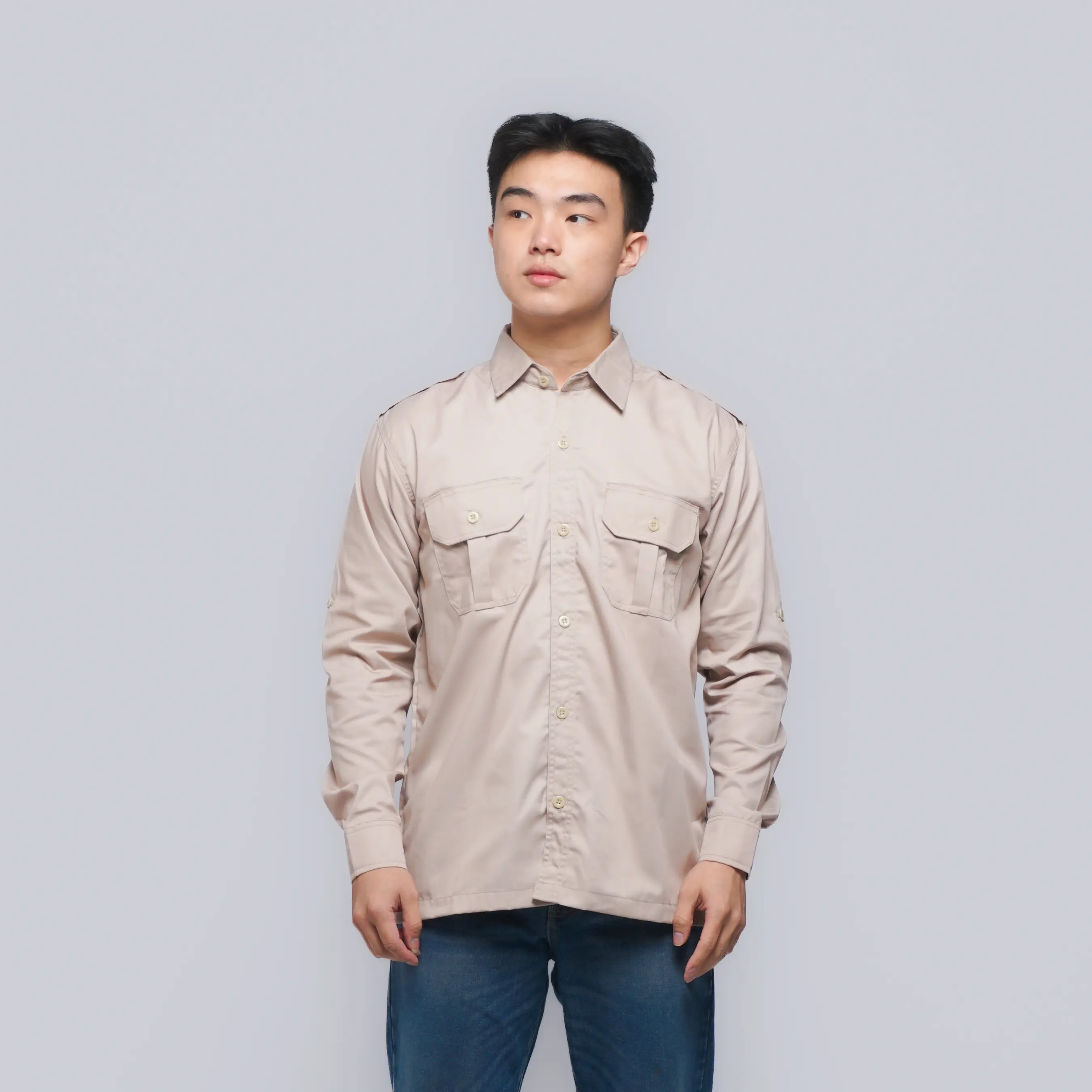 Eliter Workwear - Baju PDH Warna  Cream Coksu Khaki PDL Lengan Panjang Seragam Kerja Lapangan Hem Atasan Tactical