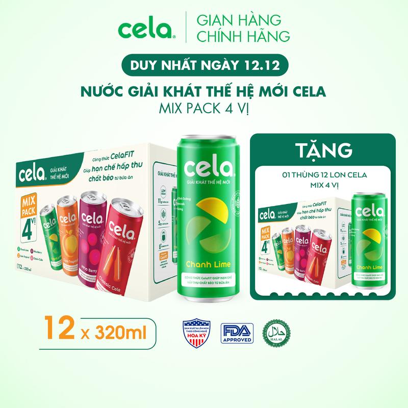 Thùng 12 lon nước giải khát thế hệ mới cela mix 4 vị 320ml lon