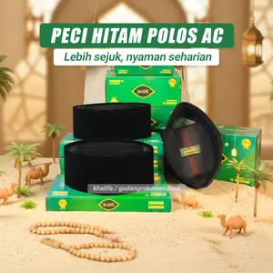 Peci Hitam Polos AC Dewasa Anak Kopiah Haji Muslim Songkok Favorit Pria Khalifa