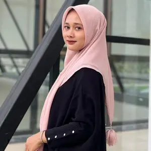 Hijab Segiempat Paris Payet Putih Kristal Tabur Pakai Jambul/Kerudung Payet Tabur Tasel Jambul Etalase 2