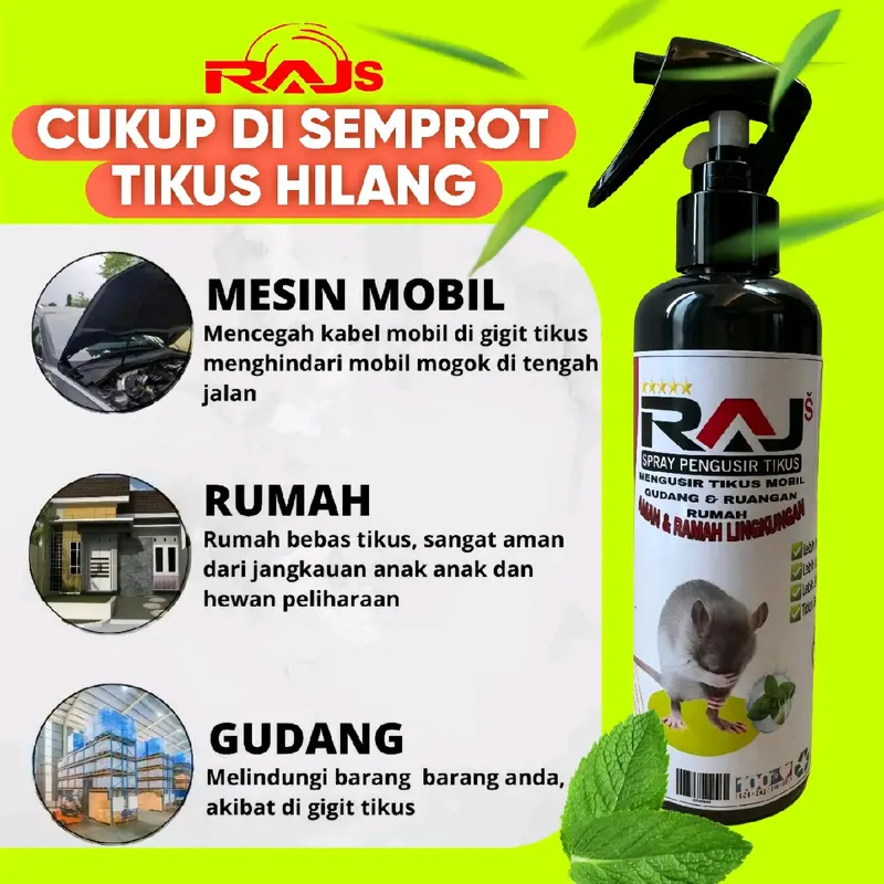 Rajs Spray pengusir tikus ramah lingkungan rajs pengusir tikus atasi tikus di semua ruangan netto 250ml 3
