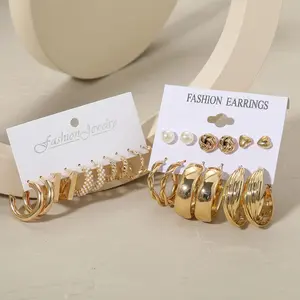 Minzo Anting Wanita Korea Aesthetic Giwang Tusuk 1 Set 6 Pcs Style Rumbai Bahan Alloy Aksesoris Perhiasan