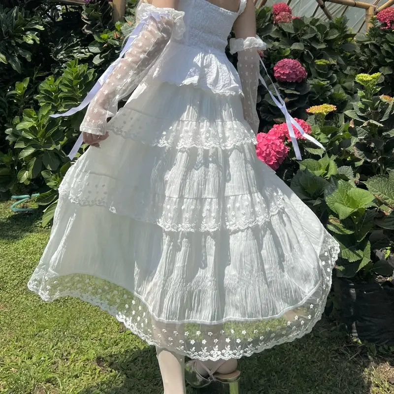 Juliette white tiered long skirt 0