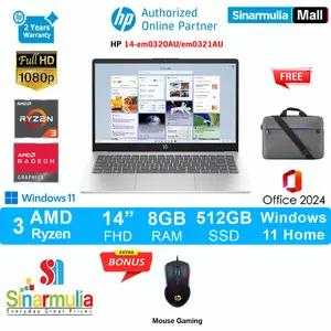 HP 14 Ryzen 3 7320U 512GB SSD 8GB FHD Win11+OHS - em0320AU/em0321AU