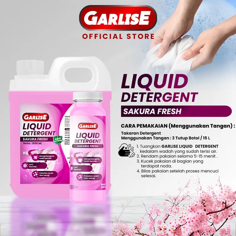 GARLISE LIQUID DETERGENT 1 LITER SAKURA FRESH DETERJEN ANTIBACTERIAL 3