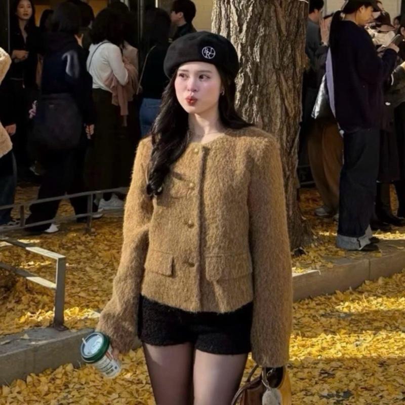   Áo khoác  dạ lông thỏ hồ ly Nữ khuy đồng Samhyewear 