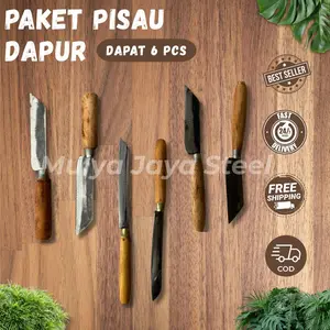 PREMIUM!!! Paket Pisau Dapur 6 Pcs (2 pisau tiger, 2 pisau panjang lancip, 2 pisau bawang) – Gagang Kayu, Tajam & Tahan Lama