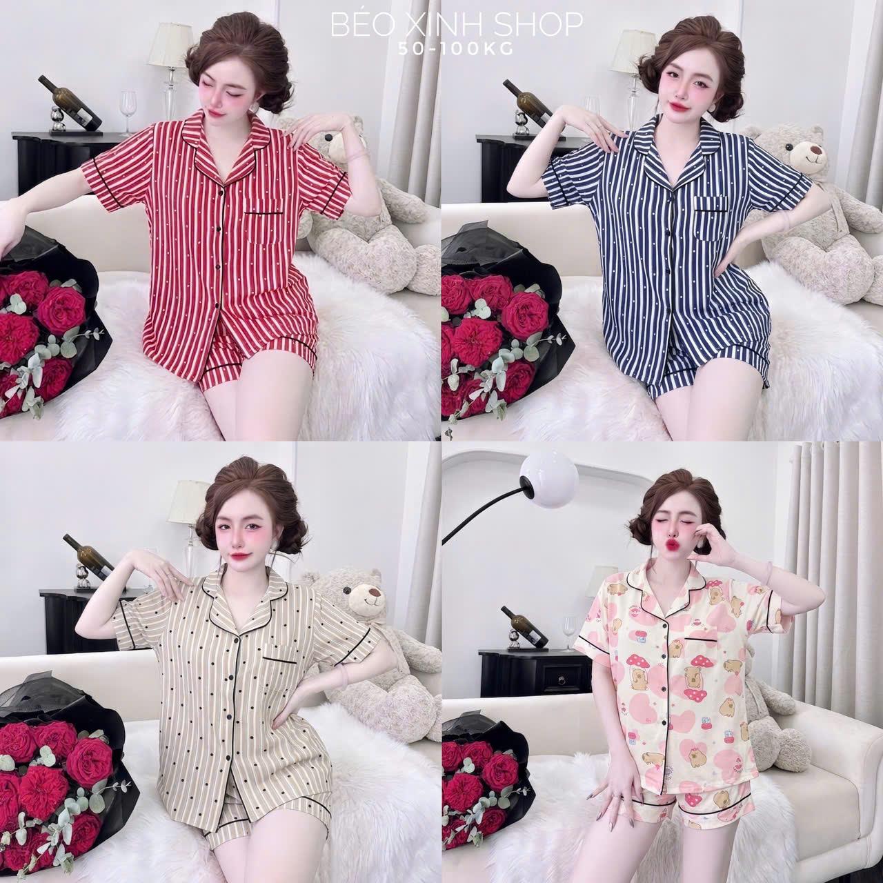 Đồ Bộ - Đồ Ngủ Quần Áo Đùi Đũi Vân Mây Pijama Bigsize 50-100kg Bộ Ngủ Nữ Nhung Lịch Women Quần Ngủ - A.5054