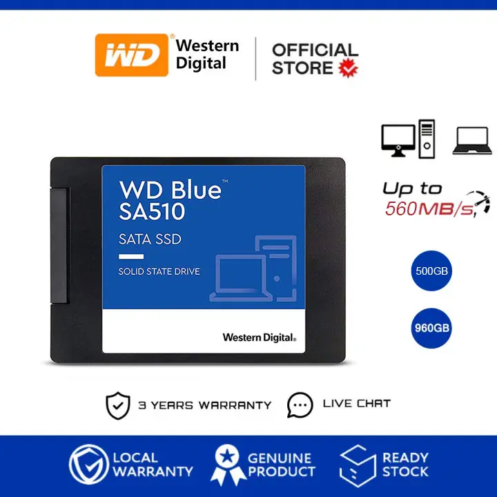 Western Digital WD Blue SSD 500GB 1TB SATA SSD SA510 | 2.5inch 7mm Cased Internal SSD ~ 500GB  1TB