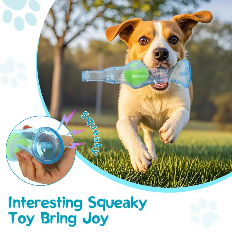 【Chewers may damage please note!!】Pawaboo Blue Water Bottle Interactive Dog Toy for Aggressive Chewers,Chew Toys With a Tennis Ball,Squeaky Dog Toys for Small Medium Dogs,Ball in a bottle,Interactive 3