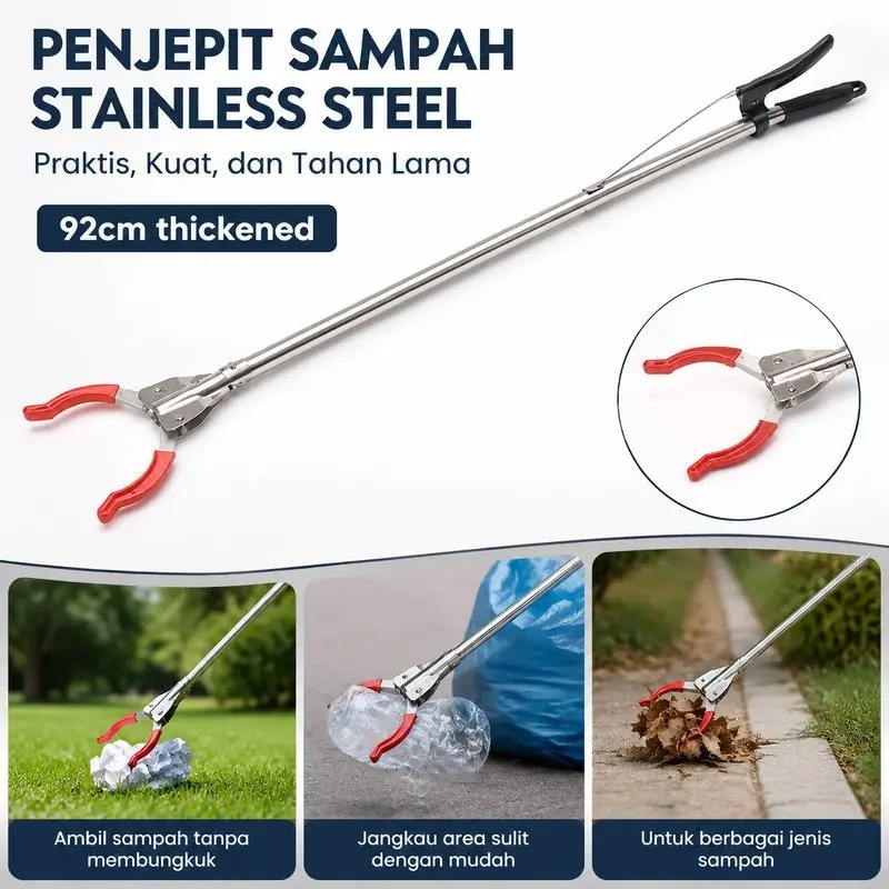 Alat Jepit Sampah 92cm Stainless Tebal Gagang Panjang Untuk Mengambil Sampah Atau Barang