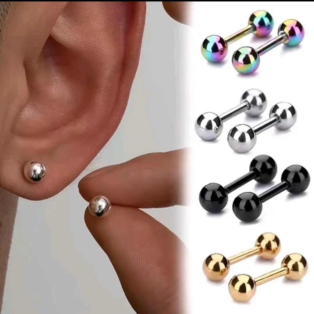 ANTING TINDIK BARBEL TITANIUM BERKUALITAS ANTI KARAT DAN TIDAK PUDAR UNTUK PRIA DAN WANITA (SILVER, GOLD, HITAM) Earrings Aksesoris