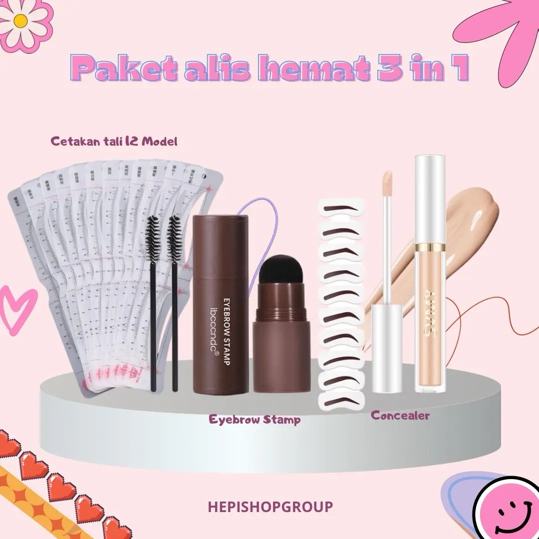PAKET ALIS HEMAT 3 IN 1 ( Eyebrow Powder + Cetakan Tali 12 Model + Concealer )