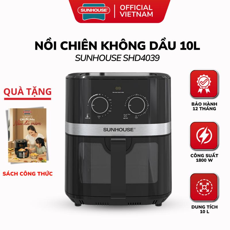 Nồi Chiên Không Dầu 10L SUNHOUSE SHD4039 - Bảo Hành 12 Tháng, 1800W, Cửa Sổ Khoang Chiên Trong Suốt