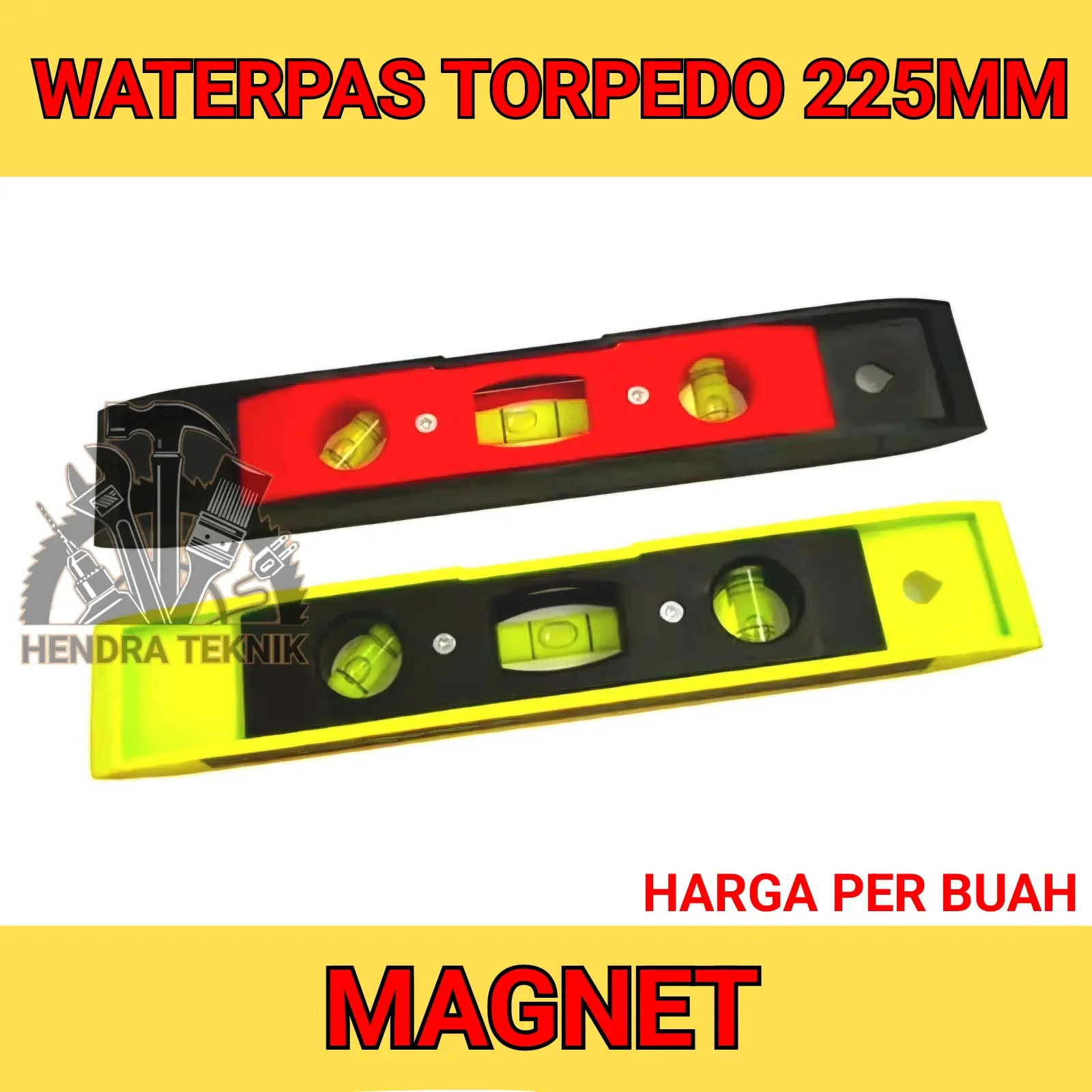 WATERPAS MAGNET 9" WATERPASS TORPEDO 225MM PENGGARIS AIR PENDEK MISTAR TIMBANG MINI 22.5CM PENGUKUR KEMIRINGAN