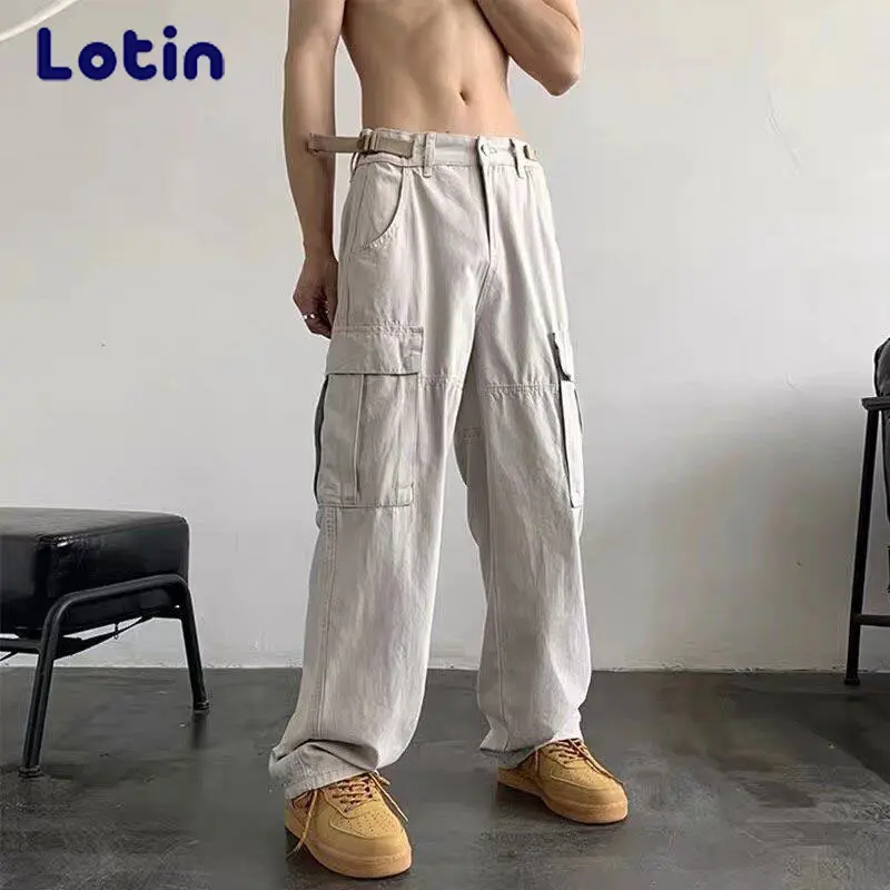 Lotin cargo pants men summer loose straight wide leg trousers trousers men's trousers men's trousers cargo pants vintage cotton material
