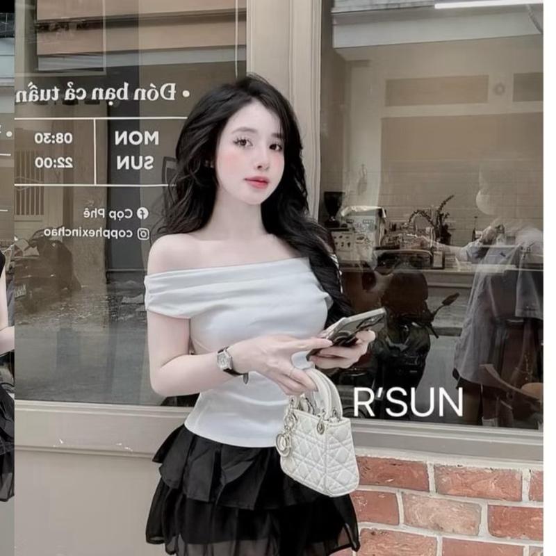 A112 Áo croptop trễ vai cánh dơi nữ , áo croptop ngắn tay gợi cảm thun cotton size dưới 53kg