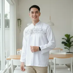 YAZAKA Koko Zafran Putih Lengan Panjang Jumbo XXL Model 2 Bordir Terbaru Adem Atasan Muslim Pria