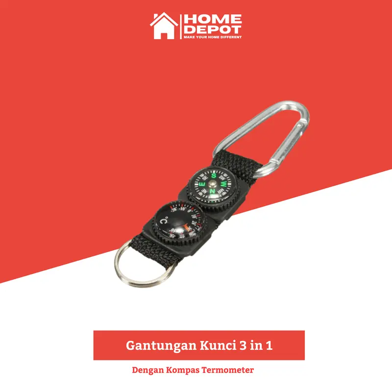 Carabiner Mini Buckle Gantungan Kunci Keychain 3in1 Kompas Termometer 0