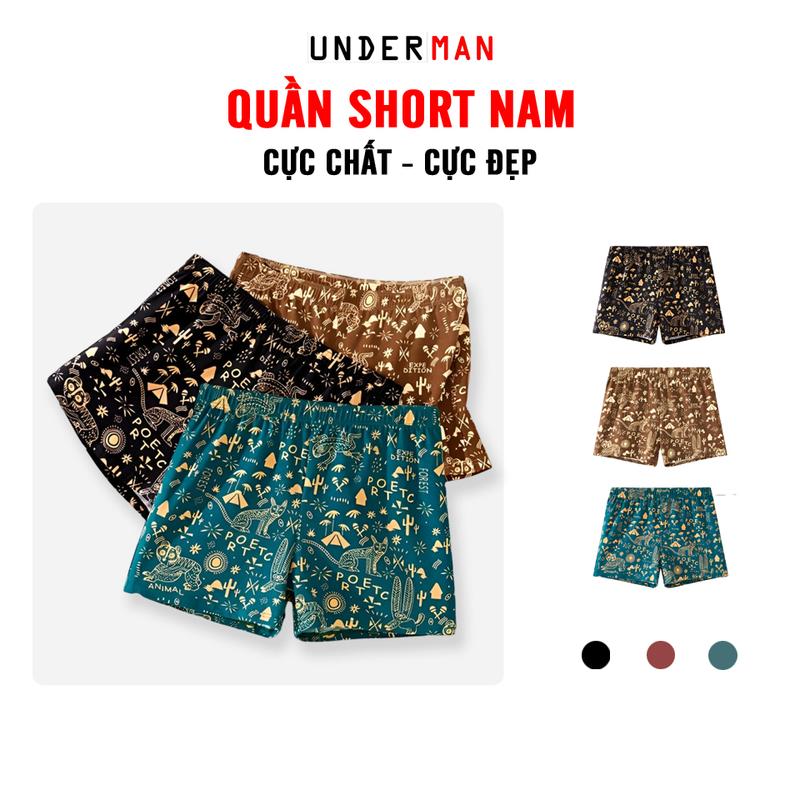  Quần Short Nam UNDER.MAN Hoạ Tiết Retro Chất Cotton Mặc Ở Nhà Quần Đùi Nam Phong Cách Thể Thao Mặc Ngủ Mặc Đi Chơi - QS02 