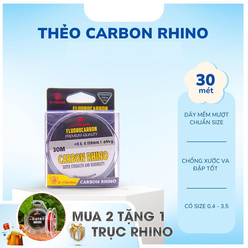 MUA 2 THẺO TẶNG 1 TRỤC Dây Câu Cá Cước Fluorcarbon Rhino - Dây Cước Chống Va Đập Chống Xước Dây Phù Hợp Đánh Cá Nước Ngọt - Có size từ 0.4 - 3.5