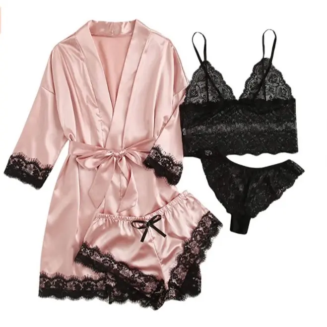 Lingerie Baju Tidur Oneset Wanita 4pcs S-M-L #888