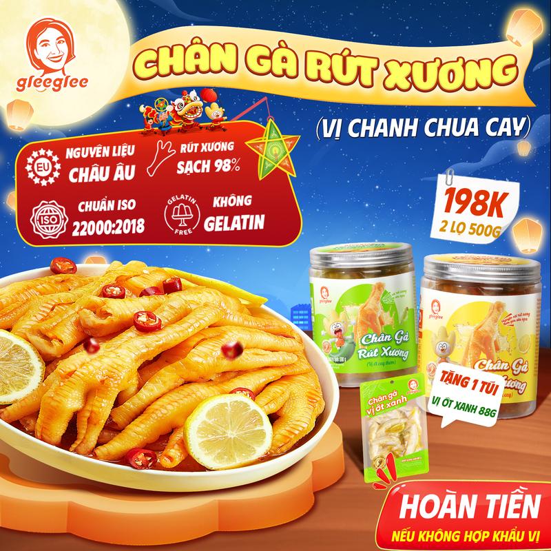 [Tặng O] Combo Chân Gà Rút Xương GleeGlee 2 vị 500g Cay Nồng Sạch Xương >98% Ăn Liền Chuẩn ISO 22000