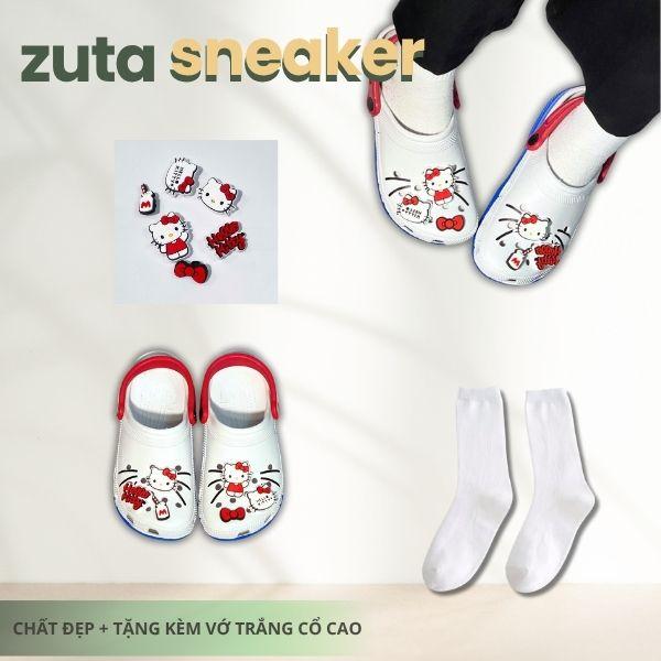  ZUTA SNEAKER - Tặng Vớ và Tặng Charm Xinh Dép Sục Mèo Chất Nhựa Đúc Êm Mềm Không Thấm Nước Đế Cao 3 cm Có Các Lỗ Thoáng Khí Gắn Kèm Charm Xinh Kiểu Dáng Trẻ Trung Năng Động 