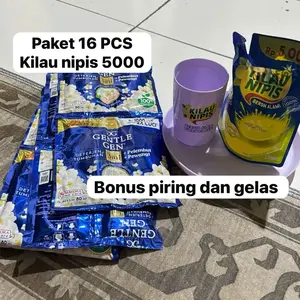 PAKET 16 PCS GENTLE GEN + KILAU NIPIS 5000 gratis PIRING DAN GELAS