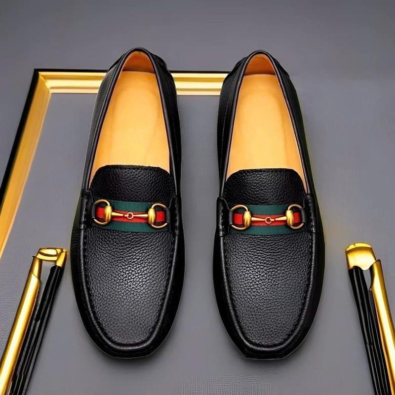 Giày lười nam khóa horsebit đai đỏ da mill sần hạt chống nhăn đủ size 38.39.40.41.42.43.44 . Giày moca da bò nguyên tấm đế bằng cao su khâu đế chắc chắn