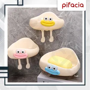 PIFACIA Tempat Sabun Batang Kotak Sabun Mandi Karakter Lucu Dilengkapi Dua Hook Gantungan Pengait Tempel Tanpa Paku