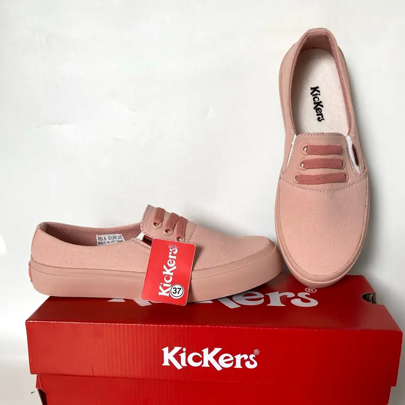 Sneakers casual wanita tanpa tali slip on shoes pink alas karet