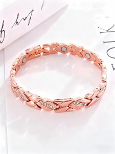 Pulsera de Mujer con Hojas, Pulsera Magnética de Cobre Puro con Diamantes, Imán de 3500 Gauss Efectivo, Accesorio para Diversión al Aire Libre