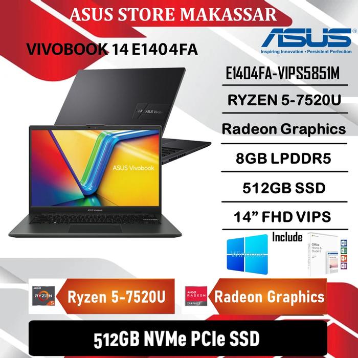 Gambar ASUS VIVOBOOK GO 14 E1404FA-VIPS5851M - RYZEN 5-7520U 8GB 512GB 14"VIPS W11 OHS - NON PAKET dari AsusStoreMakassar Kota Makassar Tokopedia