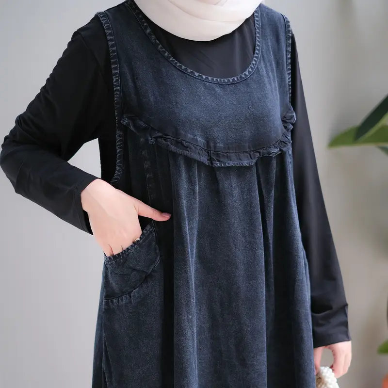 SALMA DRESS Gamis Lebaran Terbaru 2025 Bahan Jeans Premium Import Busui Friendly Bordir Muslim Panjang Wanita Motif Nyaman Maxi Fit 7